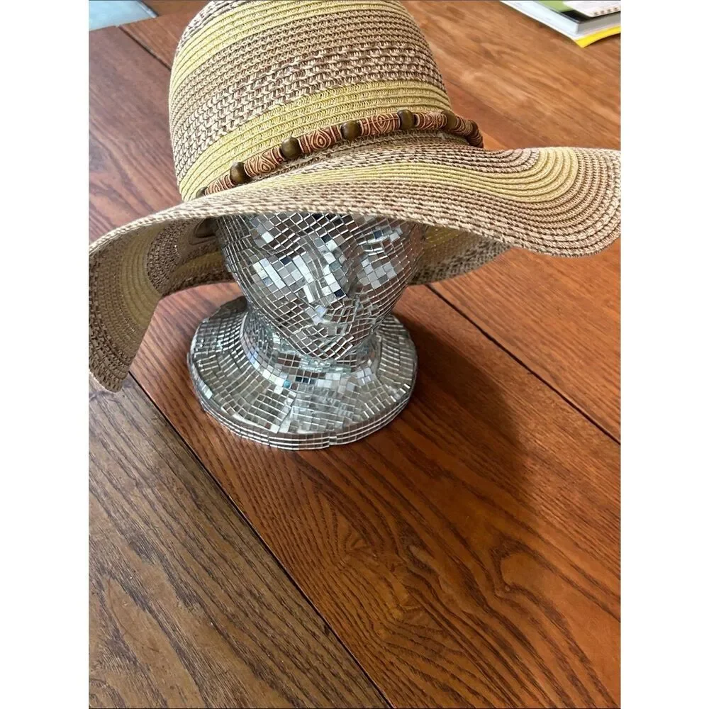 🏝️ Wide Brim Straw Sun Hat 👒 Tiki Beads Packable!